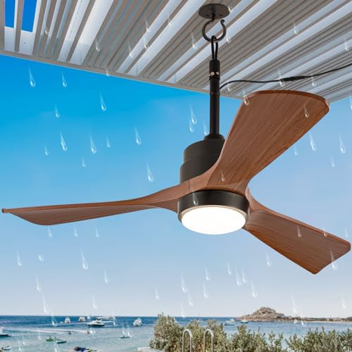 ZIMOFLL 42 inch Gazebo Ceiling Fans Outdoor Hanging Waterproof, Wet Rated Oudoor Ceiling Fans for Patios with Light, 6 Speed Remote, Plug in Cord Outlet Hook for Outside Porch, Pergola, Garage-Wulnut