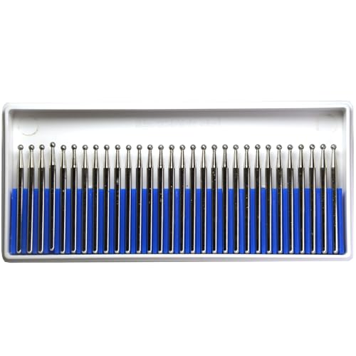WKSTOOL 30Pcs Ball Spherical Diamond Burrs,2mm Head Dia,3/32 inch Shank,Grinding Engraving Sanding Sharpen Deburr Grind Abrasives Rotary Bits for Jewelry Glass Jade Stones Grout Die Iron Metal