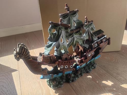 Image of Ulifery Aquarium Sailing Boat Shipwreck Sunken Pirate Ship Resin Fish Tank Decorations Aircraft Carrier for Betta Super Large XXL for 55-75 Gallon Tank