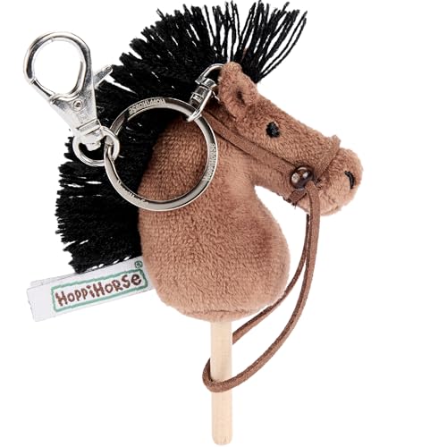 Hoppimals Hoppihorse by Porte-clés Mini Cheval Bâton avec Rênes Réelles – Tête de Cheval en Peluche sur Bâton en Bois – Miniature Hobby Horse