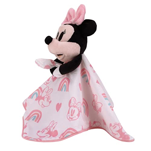 Image of Disney Minnie Mouse White, Pink, and Aqua Rainbows and Hearts Super Soft Sherpa Baby Blanket and Security Blanket 2-Piece Set