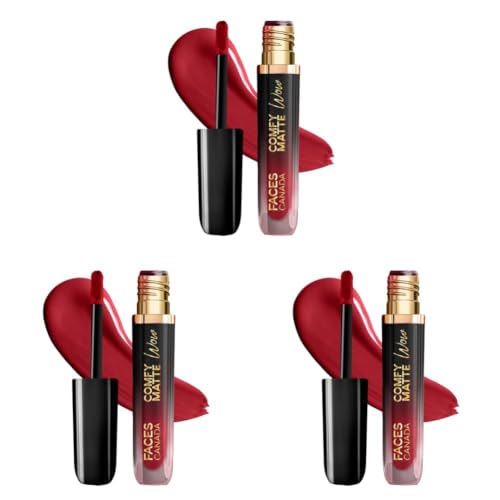 Image of FACESCANADA Comfy Matte Wow Liquid Lipstick Maroon Maven 05 3.8ml | One Swipe Application | Highly Pigmented | Comfortable Wear | Glides Smoothly | Long Lasting | Transferproof (Pack of 3)
