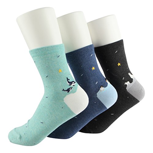 FloraKoh Women Cotton Crew Casual Socks 3 Pair Pack