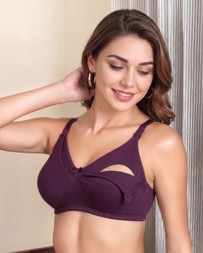 Image of Celary Womens Multicolor Cotton Maternity Nursing Bra | Wirefree Cotton Feeding Bra for Pregnancy & Breastfeeding | Soft Comfortable with Easy Clip Access (Pack of 3)