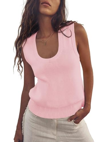 Image of Saodimallsu Women's Ribbed Knit Sweater Vest | Fashion U Neck,Pullover, Boho,Casual Knit,Beach Vacation Outfits