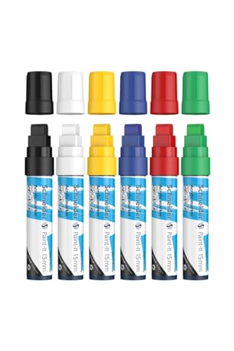 Schneider Paint-It 330 Acrylic Marker Set 1 (15 mm line Width, high Coverage, Brilliant Colour, for Almost All Surfaces) 6 Pieces