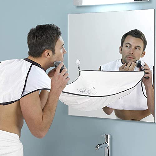 Men Beard Bib Beard Apron,Men Deluxe Cape for Beard Hair Catcher Shaving & Trimming, Non-Stick Beard Cape Waterproof Grooming Cloth, Men's Gifts, Valentine's Day Gifts(White)