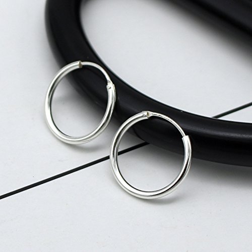 4 Pairs Sterling Silver Cartilage Small Hoop Earrings Set Hypoallergenic 14K White Gold Plated Endless Helix Tragus Earrings Nose Lip Rings, 8Mm 10Mm 12Mm 14Mm #TOP4