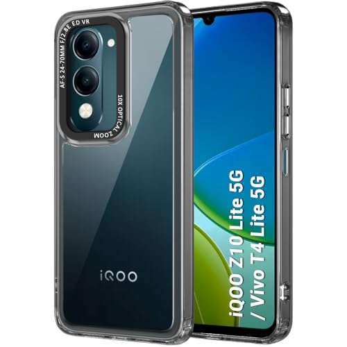 Image of TheGiftKart Hybrid Shockproof Back Cover Case for iQOO Z10 Lite 5G / Vivo T4 Lite 5G | Stylish Camera Border | Electroplated Buttons | Crystal Clear Hard Back Cover Case (TPU & PC, Smoked Bumper)