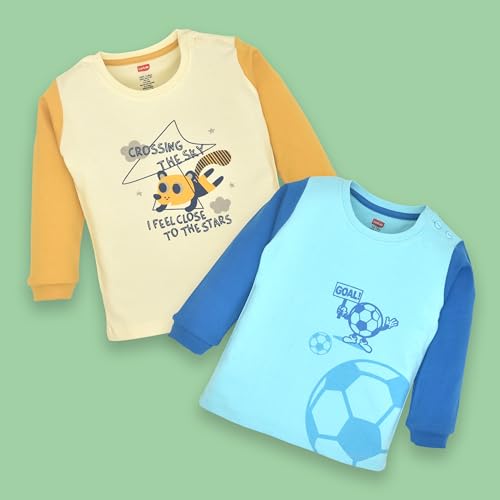 Image of LuvLap Baby Boys 100% Cotton Full Sleeve Boys T-Shirt & Pyjama Sets, Pack of 2