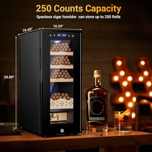Image of 35L Electric Humidor Cabinet-200~250 Count Large Capacity Electric Humidor| Thermostatic Cooling with Spanish Cedar Wood Shelves, Digital LED Screen & Safety Lock |Gift for Men
