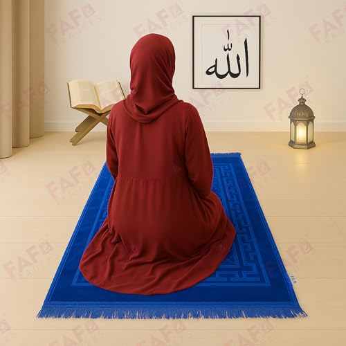 Image of Modern Premium Janamaz Prayer Mat Musalla Soft Velvet Mat For Salah Musallah And Namaz, 20 Cm, 10, Blue, Rectangular