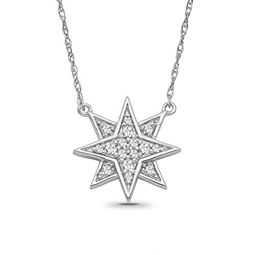ARAIYA FINE JEWELRY Sterling Silver Diamond Star Pendant Necklace (1/6 cttw, I-J Color, I2-I3 Clarity), 18