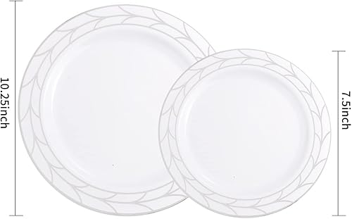 Miniatura 10 de COLOSUS Juego de platos desechables de plástico blanco dorado y resistente, incluye 50 platos llanos y 50 platos de ensalada para bodas