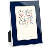 Venusmiles 4x6 Enamel Picture Frame, Silver Metal Edge with Easel, Real Glass Photo Frame for Wall and Tabletop Display Family Office Photo Gallery, Navy Blue Enamel/1pc