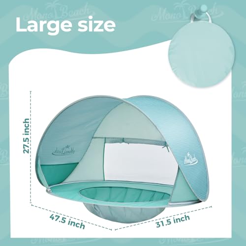 Image of Monobeach Baby Beach Tent with Pool: Green Pop Up Sun Shade Tent for Toddler, UV Protection Portable Outdoor Shelter, Foldable Camping Canopy for Beach, Backyard & Travel