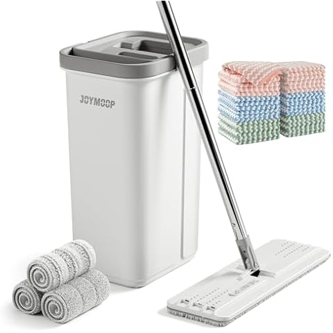 JOYMOOP Hands-Free Mop and Bucket with Wringer Set with Microfiber Cleaning Cloth, Househould Cleaning Tool of Floor Mop and Kitchen Towels Cover