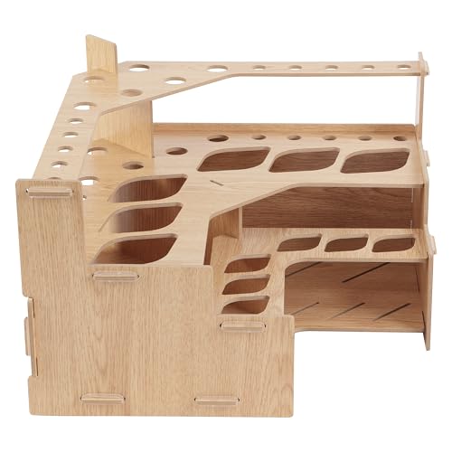 Image of HG Art Concepts Mezzo Artist paint and Brush Rack - Wood Grain Laminate Multi Layer Desk Stand Professional Storage Display Organizer for paintbrushes and paint Tubes - Corner Rack
