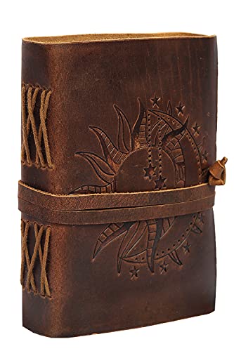 Sun & Moon Emboss journal, 240 Pages journal, Vintage Journal, Sun moon Journal, Leather Sketchbook, Leather Notebook, Leather Journal for Men, Leather Journal for Women, sun moon Sketchbook, Sun Moon Vintage Journal (Vintage Brown - Line Paper, 7 x