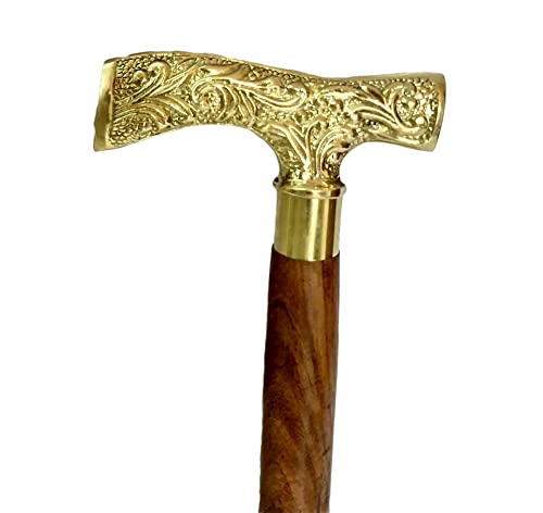 Brass Golden Derby Head Handle Walking Stick Cane Vintage Antique Wooden Walking Stick Cane Brass Nautical Walking Stick Gift for Senior by Maa Vaishno Nautical Store.