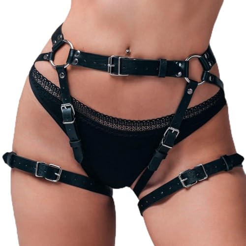 Women Leather Sexy Punk Goth Leather Garter Body Harness BDSM Bondage Waist Leg Cage Beds Harness Garter Belt Erotic Lingerie Thigh Chain