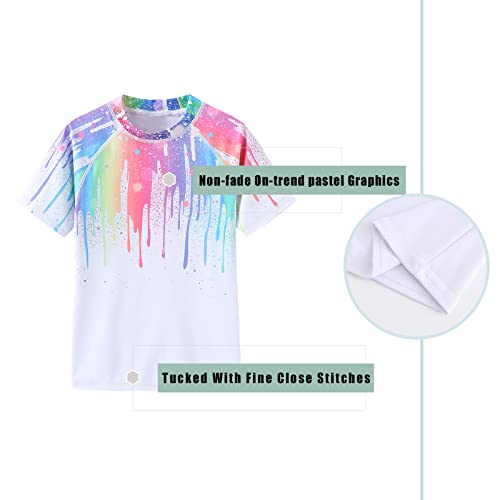 Image of Girls Rash Guard Swimsuits Short Sleeve Swim Shirt for Kids Girls One Piece Bathing Suit Swimwear 7-16 Years