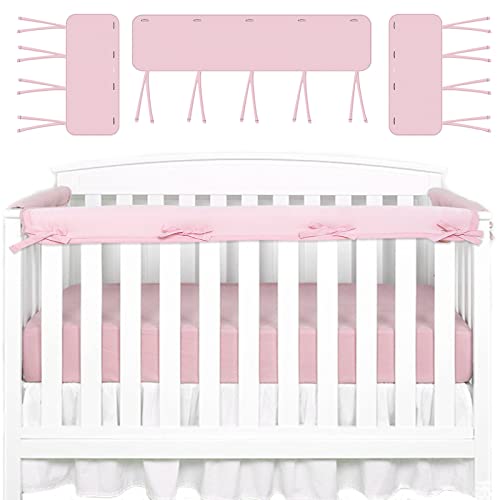 Image of KToyoung Crib Rail Covers for Teething, 3 Piece Baby Crib Teething Guard Rail Cover Anti-Collision Wrap Nursery Crib Rail Protector from Chewing Fits Most Full-Size Cribs (Pink)