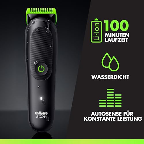 GilletteLabs i5 Body + Intimate Trimmer Herren mit SkinFirst-Technologie — Intimrasierer Mann für Körper & Intimbereich, Wasserdichte — Schwarz/Grün 5
