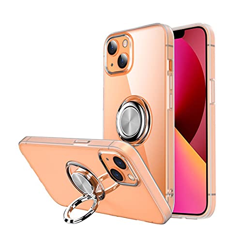 Coque Compatible avec iPhone 13, Anneau Support Crystal Clear Silicone Etui Antichoc Transparent Protection Housse TPU Rotatif à 360 Bague Cover Cover