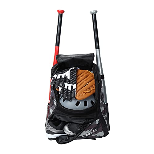 Ealer Baseball Bat Bag - Backpack For Baseball, T-Ball & Softball Equipment For Youth And Adults | Holds Bat, Helmet, Glove, & Shoes |Shoe Compartment & Fence Hook（Camo-Purple） #TOP5