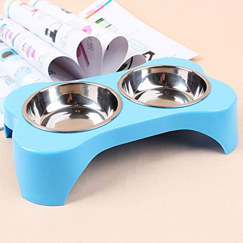 Plastic roestvrij staal twee-in-een antislip hond kom dubbele kom huisdier plastic kom hond voedsel kom kattenbak… - Image 4