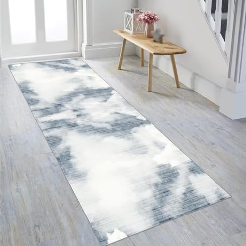 Tapis de couloir d'exception géométrique gris et bleu : confort durable - 3