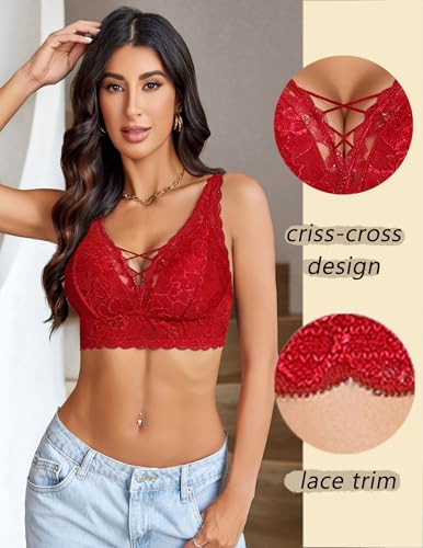 Image of Avidlove Lace Bralette for Women Sexy Unpadded and Unlined Wireless Bra V Neck Criss Cross Everyday Lingerie Bralettes