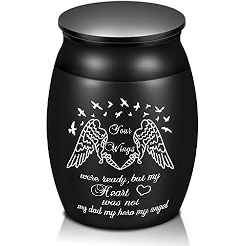 Urns for Dad Ashes, 1.6“ High Small Cremation Urns, Handcrafted Decorative Urns for Funeral, Memorial Keepsake Urn, Engraved Your Wings were Ready, But My Heart was Not Urn for Sharing Cover