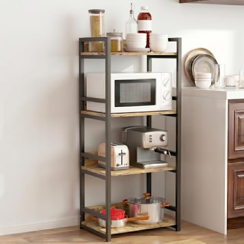Image of TEKAVO Jeni 4-Tier Kitchen Organizer Rack|Multipurpose Microwave Stand for Kitchen Platform & OTG Oven|Steel Utensils Storage Shelf with Hooks | Forest Wood, Metal (60x39x130 cm) | DIY