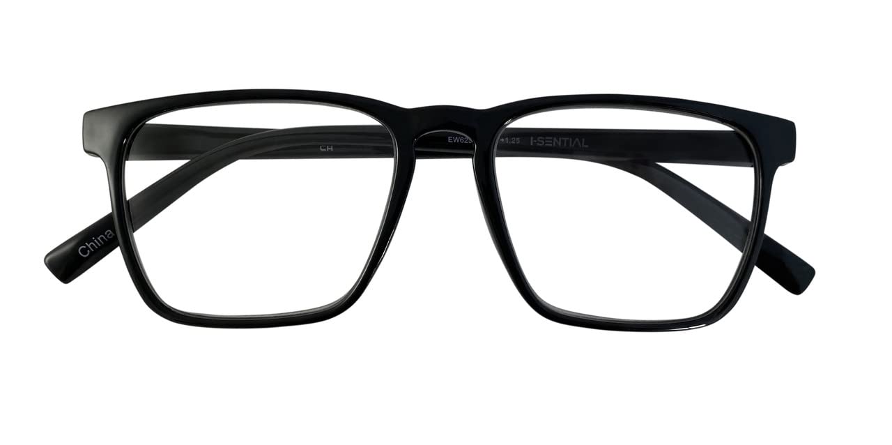 I-Sential Reading Glasses Large Lens with Case Spring Hinges Designer Style for Men Women Ladies Readers Black 2.0