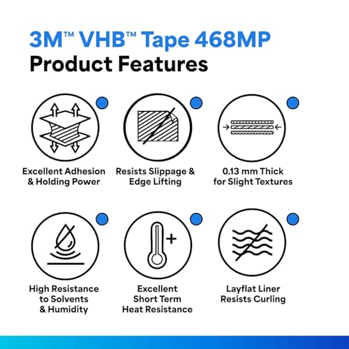 Image of 3M 468MP High Performance Adhesive Transfer Tape, 0.5 inch x 1 inch Rectangles (Pack of 1000)