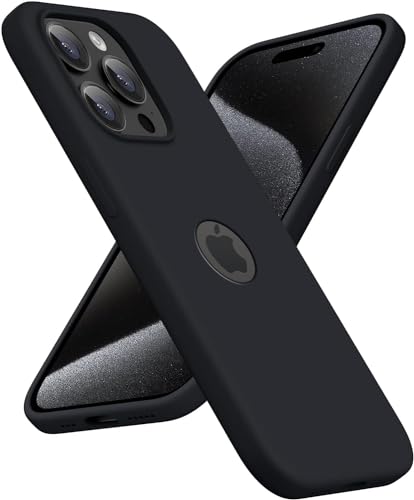 Image of VONZEE Microfiber Logo Cut Cover Compatible with iPhone 15 Pro Case, Liquid Silicone Non-Slip Full Body Protective Cover, Shockproof Back Case with High Raised Camera Lips, Slim Durable Case, Black
