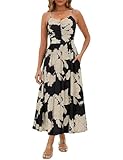 Annebouti Womens 2025 Spring Summer Maxi Dress Flowy Casual Spaghetti Strap Backless Resort Wear Trendy Sexy Party Sweetheart Neckline Floral Beach Sun Dresses Beige Black XL
