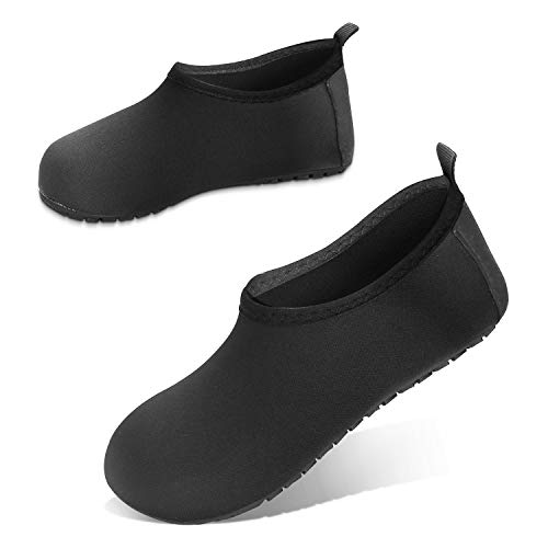 JOTO Water Shoes Beach Socks for Kids Toddler Baby Girls Boys, Barefoot Quick-Dry Non-Slip Swim Socks Aqua Water Shoes for Beach Swimming Pool Water Park -Black