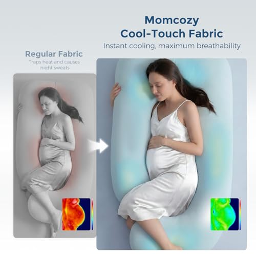 Image of Momcozy Pregnancy Pillows with Cooling Cover, U Shaped Full Body Maternity Pillow for Side Sleepers - Support for Back, Legs, Belly, HIPS for Pregnant Women, 57 Inch Pregnancy Pillow, Mist Blue