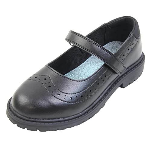 Skyrocket Girls School Shoes Kids Mary Jane Black Memory Foam Ballet Shoes for Girls Formal Back to School Shoes Matt Patent Touch Fastening Shoe Size 13-5