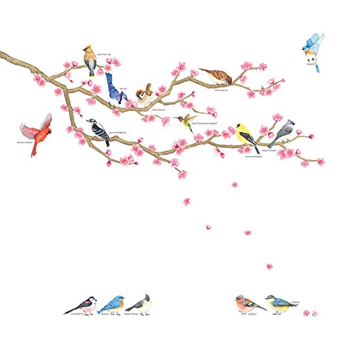 DECOWALL DWL-2009 Gartenvögel und Kirschblüte Wandtattoo Wandsticker Wandaufkleber Wanddeko für Wohnzimmer Schlafzimmer Kinderzimmer