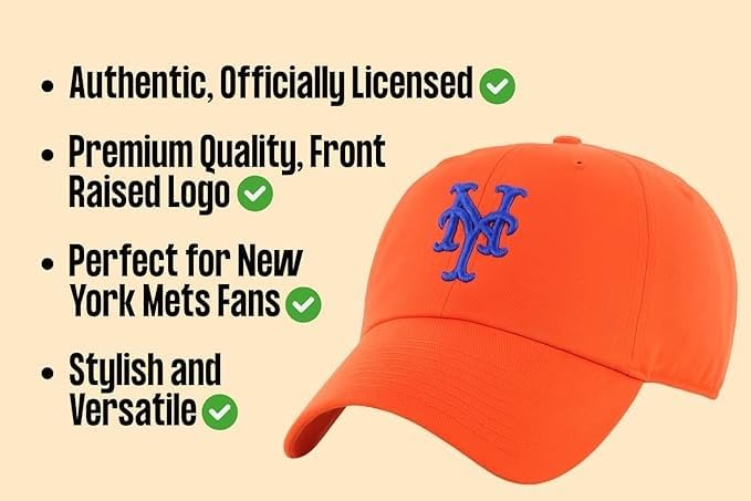 Gorra naranja ajustable con logo de NY Mets para niños miniatura 5