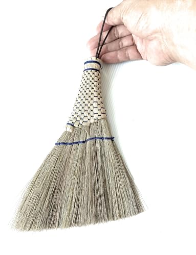 Image of Handcrafted Small Turkey Wing Whisk Broom - Kong Grass & Bamboo Handle - Whisks Away Dust & Debris - Flagged Bristle with Hanging Loop - Perfect for Car, Laptop, Indoor & Outdoor - 9 Inch