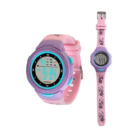 Kiddus Reloj Digital Deportivo para Niñas y Niños de 3 a 12 años con Cronómetro, Calendario, Despertador y Luz Resistente al Agua Diseño Unicornios Cover