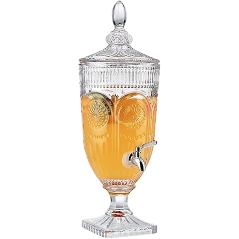 MOLIGOU 0.8 Gallon Glass Beverage Dispenser, Drink Serving Dispenser with Stainless Steel Spigot, Elegant Drink Dispenser for Parties Cover