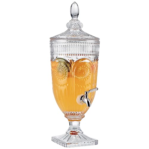 MOLIGOU 0.8 Gallon Glass Beverage Dispenser, Drink Serving Dispenser with Stainless Steel Spigot, Elegant Drink Dispenser for Parties