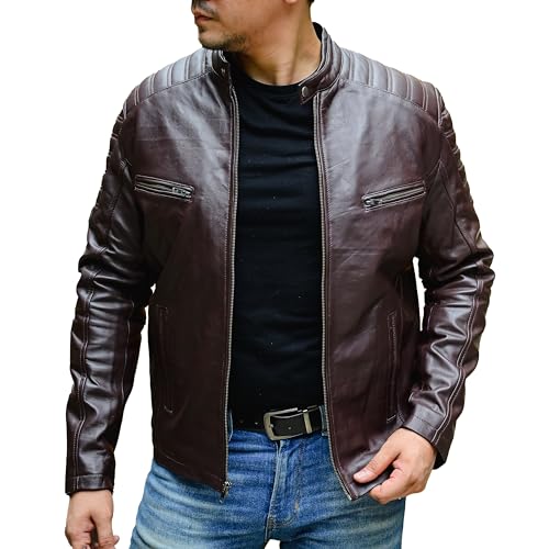 Jild Timeless Classic Leather Jacket Men - Biker Style Real Lambskin Café Racer Vintage Look Motorcycle Jackets for Men