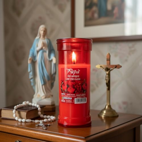 30 Votivkerzen – Farbe Rot – Modell P50 – mit Widmung Für den Vater – Brenndauer 55 Stunden – Cereria Di Giorgio